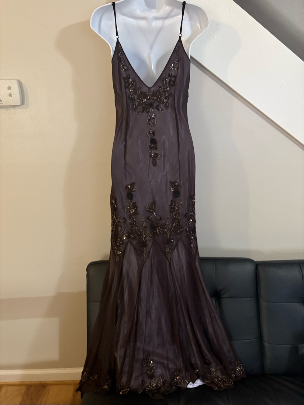 Adrianna Papell Evening brown and purple silk dress size 12 - Picture 9 of 16